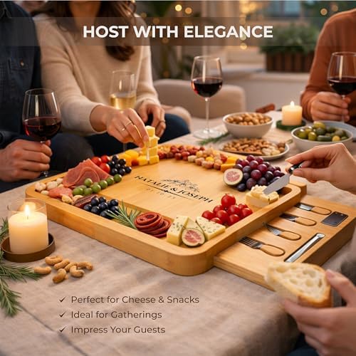 Personalized Bamboo Charcuterie Board with Drawer & Utensils – Custom