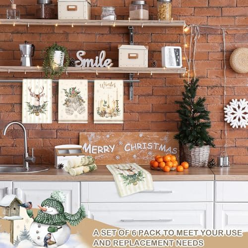 VitalCozy 12 Pcs Vintage Christmas Kitchen and Hand Towels, 14.2 x