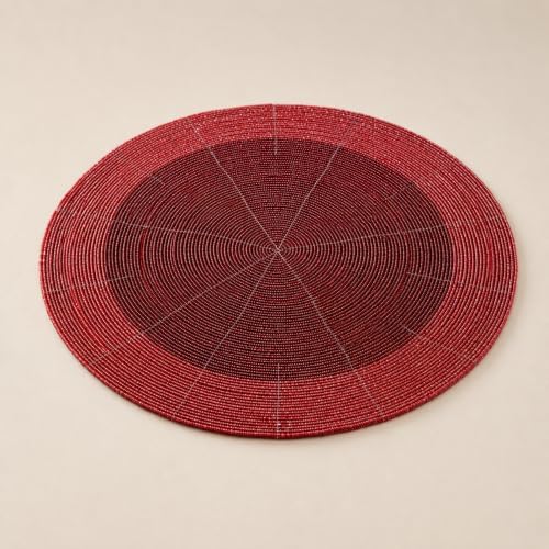 Beaded Placemats Set of 4, 13 Inch Round Red Charger Mats for Dining
