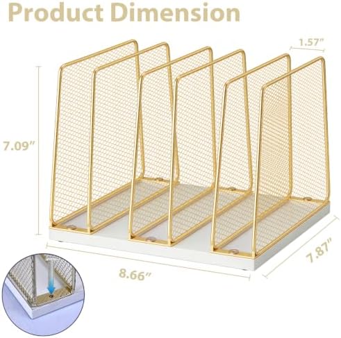 LEKETREE Gold Desk File Organizer, 5-Section Upright File Sorter