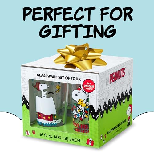 Silver Buffalo Peanuts Snoopy Holiday Boxed Set, 4pc Pint Glass Set
