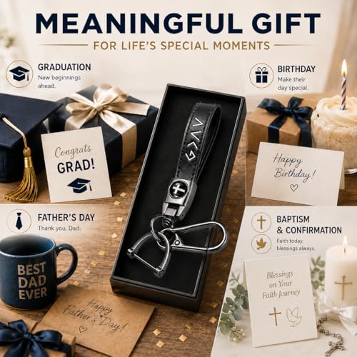Christian Cross Leather Keychain for Men – Christian Gift for Dad