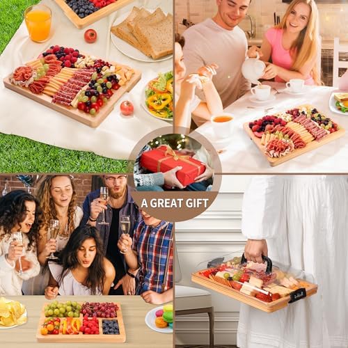 CAWIU Portable Charcuterie Board with Lid, Travel Cheese Board & Snack