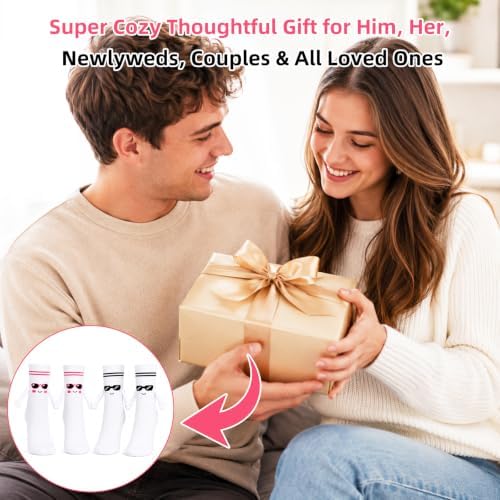 TUZELIYA 2 Pairs Magnetic Holding Hands Cotton Socks for Women Men