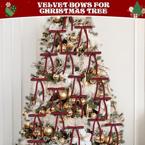 Babycop 24 Pcs Red Velvet Christmas Ornaments, Vintage Christmas Decor
