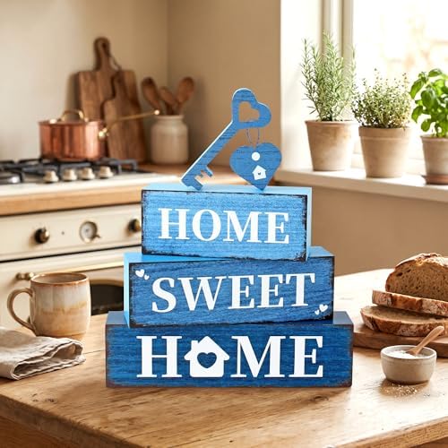 4 Pcs Farmhouse Home Wooden Tiered Tray Decor, Sweet Home Retro Rustic
