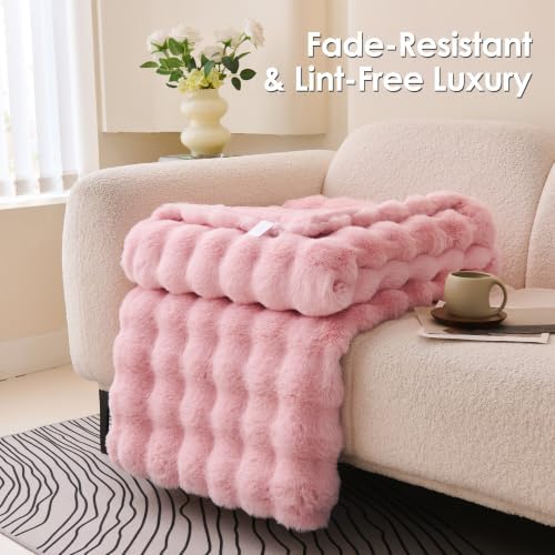Comelady Soft Fluffy Faux Fur Throw Blanket 50"x60", Bubble Plush