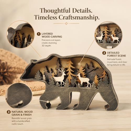 Drawely 3D Wooden Animals Carving, Wood Carving Animals Wall Decor