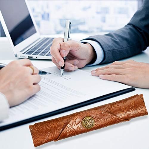 Zonon 2 Pieces Vintage Handmade Leather Pen Case Carved Roll Leather