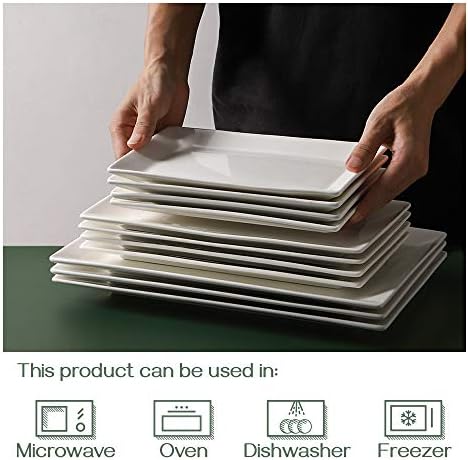 DOWAN 12" Rectangle Plates Set of 4 - White Serving Platters for
