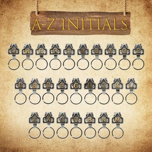 XZYLY Vintage Western Cowboy Letter Keychain,Handmade Metal A-Z