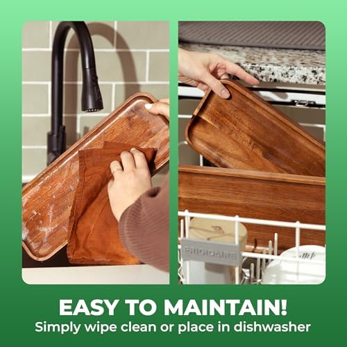 Large Solid Acacia Wood Serving Trays (17 x 6.5 inches) Rectangular