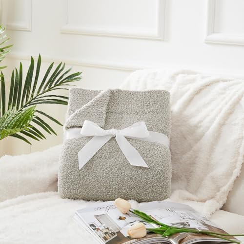 CYMULA Knit Throw Blanket for Couch Light Grey - Super Soft