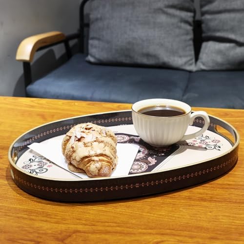 Oval Plastic Serving Tray with Handles, Elegant Decorative Tray for