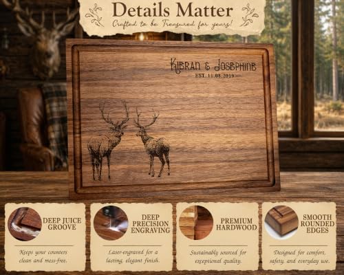 Personalized Rustic Elk Cutting Board, Custom Engraved with Names &