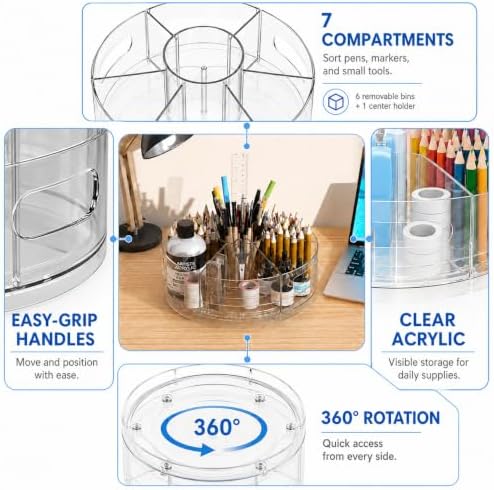 CraftGenes Clear Rotating Organizer, Acrylic Pen Holder, Marker