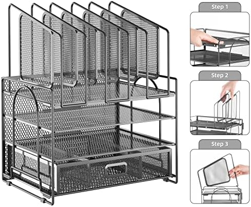 Marbrasse Desk Organizers, 4-Tier Mesh Desk File Organizer with 5