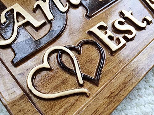 3D Wood Carved Personalized Wedding Gift Last Name Established Sign
