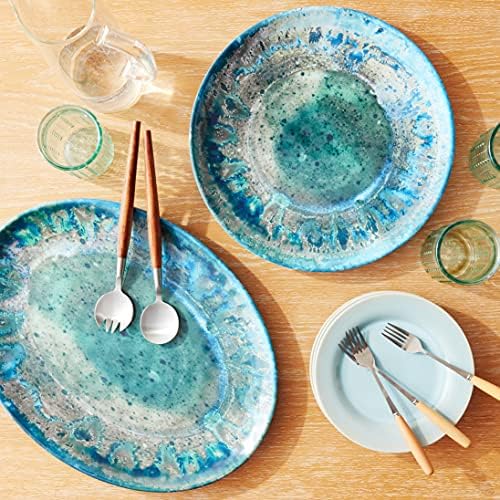 Radiance Teal 2pc Melamine Platter Set – 14" Round & 18"x13.5" Oval