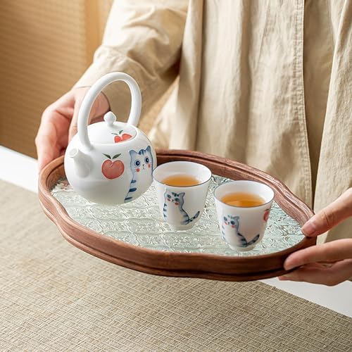 IwaiLoft Glass Serving Tray with The Crabapple Pattern Glass and