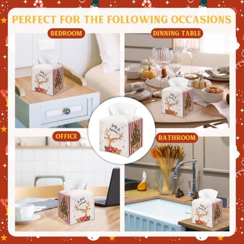 Joy & Snow Christmas Tissue Box Cover, Reindeer Home Kitchen Tissue