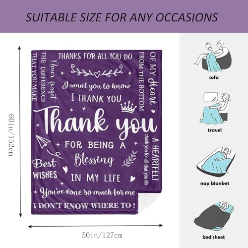 Thank You Gifts for Women, Thank You Gifts Blanket 60"X50" Purple