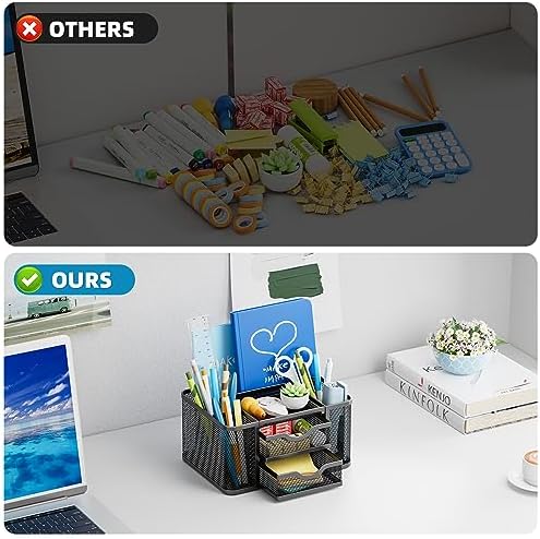 Marbrasse Mesh Desk Organizer, Pen Organizer with 2 Drawer