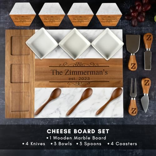 Personalized Charcuterie Board Set, Custom Engraved Marble Cheese