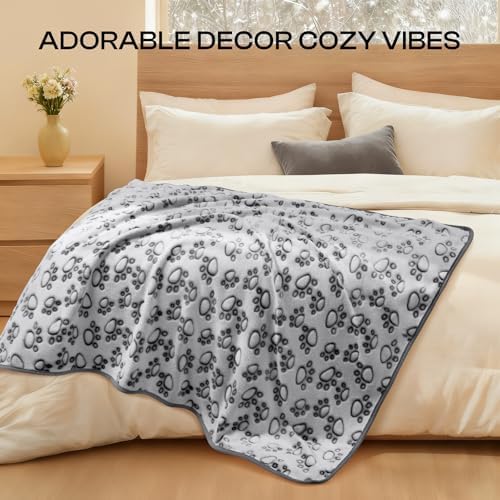 Luciphia Fluffy Paw Print Dog Blanket Large/Medium/Small, Soft Fleece