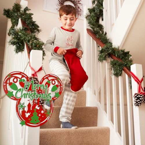 Christmas Door Decorations Red Mouse Wooden Sign