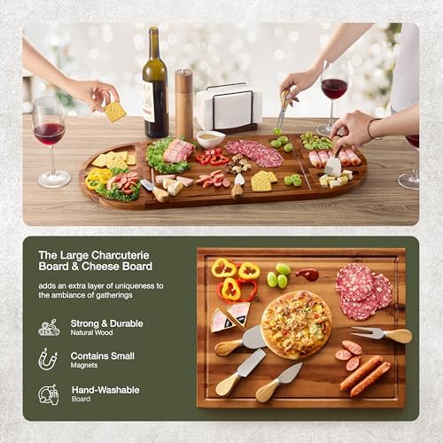 TIDITA 30" Large Acacia Wood Charcuterie Board with 4 Knives Set
