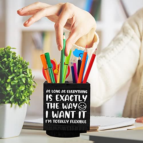 Outus Wooden Rotating Pen Holder Funny Quote Desk Organizer,Black