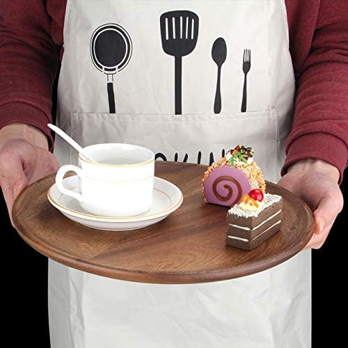 12 Inch Acacia Wood Food Dinner Plates Set of 2 Round Wooden Serving