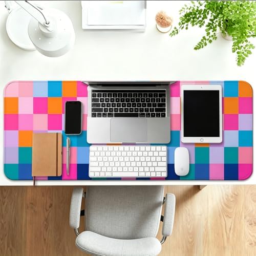 Retro Coloful Checkered Gaming Desk Mat, Extended Large Mouse Pad