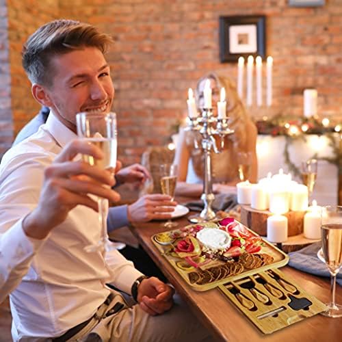 Cheese Board Natural Bamboo Platter with Knife and Forks Set with