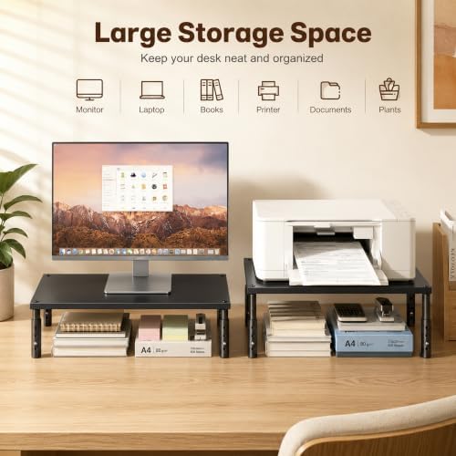 OPNICE Adjustable Monitor Stand Riser for Desk, Wood Computer & Laptop
