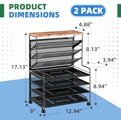 Simple Trending 7 Tier Desk File Organizer, 2 Pack Letter Tray Paper