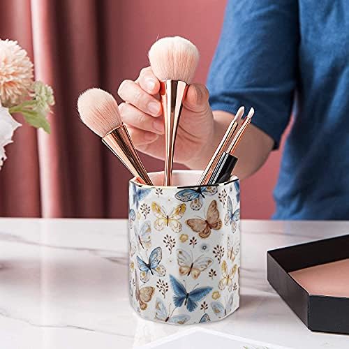Jwest Pen Holder, Ceramic Shiny Gold Graphic Butterfly Pattern Pencil