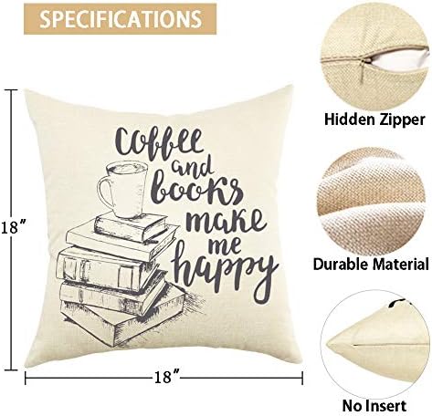 Ogiselestyle Throw Pillow Cover Coffee And Books Make Me Happy Quote
