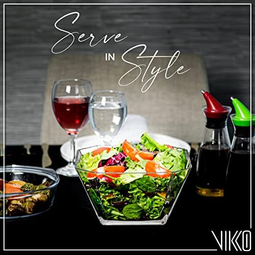 Vikko Glass Salad Bowls, Thick Glass Square Bowls for Snacks, Serving