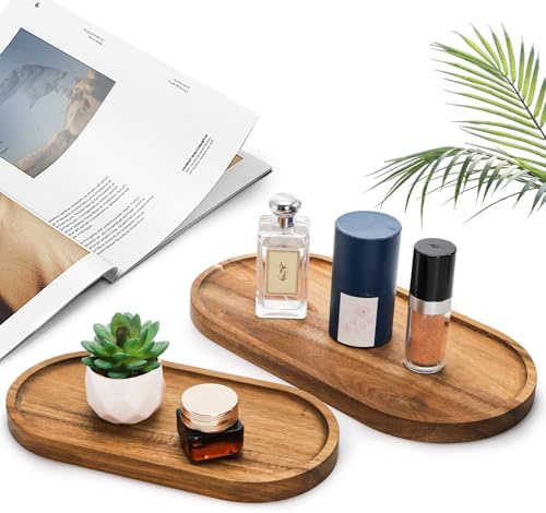 Elsjoy Set of 2 Acacia Wood Serving Trays, Long Wooden Serving Platter