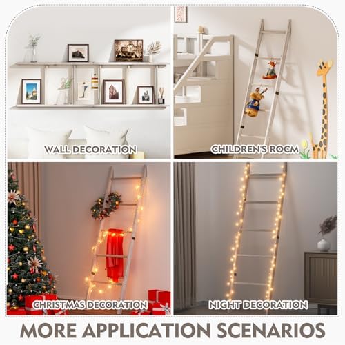 XLHOMO 5-Tier Wooden Blanket Ladder, 63" Rustic Leaning Blanket Rack