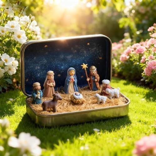 2026 New 3PCS Christmas Mini Nativity Set in a Tin Box, Nativity