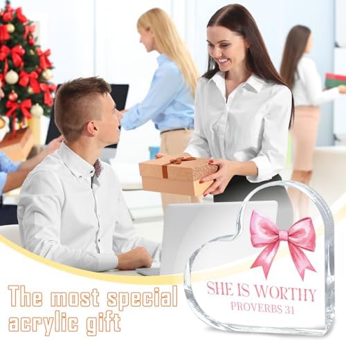 Encouragement Gifts for Women, Pink Bow Heart Acrylic Christian Desk