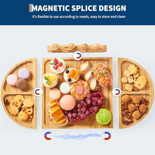 Extra Large Bamboo Cheese Platter Board Set with Magnetic Knife Holder