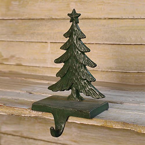MY SWANKY HOME Christmas Tree Cast Iron Stocking Holder | Mantel Xmas