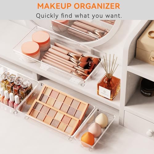6 Pack Large Clear Plastic Drawer Organizer Trays, Acrylic Kitchen