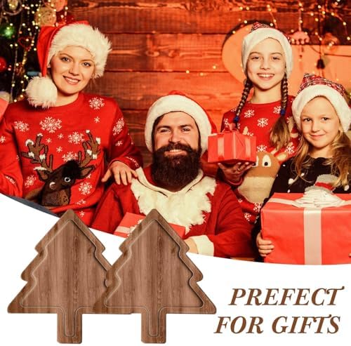 Ziliny 6 Pcs 12" Acacia Wood Christmas Charcuterie Board, Christmas
