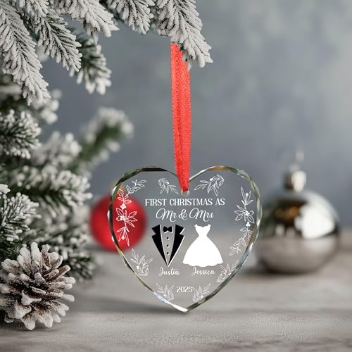 Personalized First Christmas Married Glass Ornament 2026 β Custom