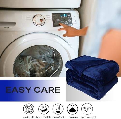 Fleece Plush Throw Blanket Navy Blue 50"x60"for Couch Fuzzy Cozy